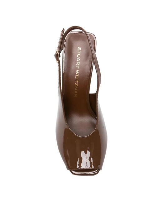Stuart Weitzman Brown Patent-Leather Peep-Toe Sandals
