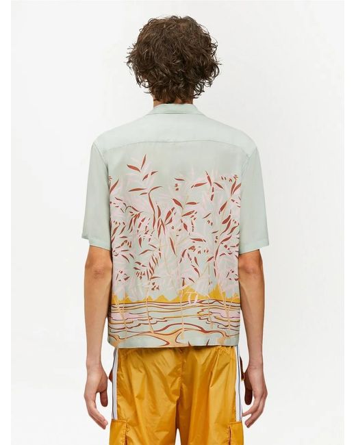 Palm Angels Gray Lagoon-Print Short-Sleeved Shirt for men
