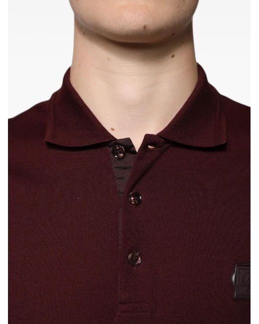 Dolce & Gabbana Red Leather-Patch Cotton-Piqué Polo Shirt for men