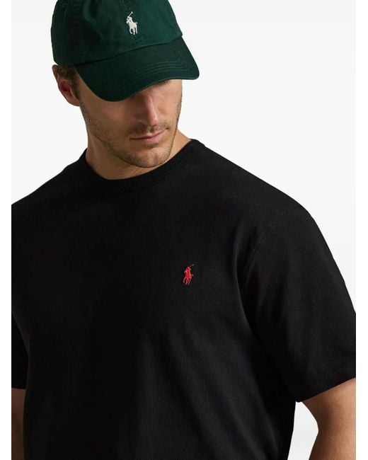 Polo Ralph Lauren Black Embroidered Logo-Print T-Shirt for men