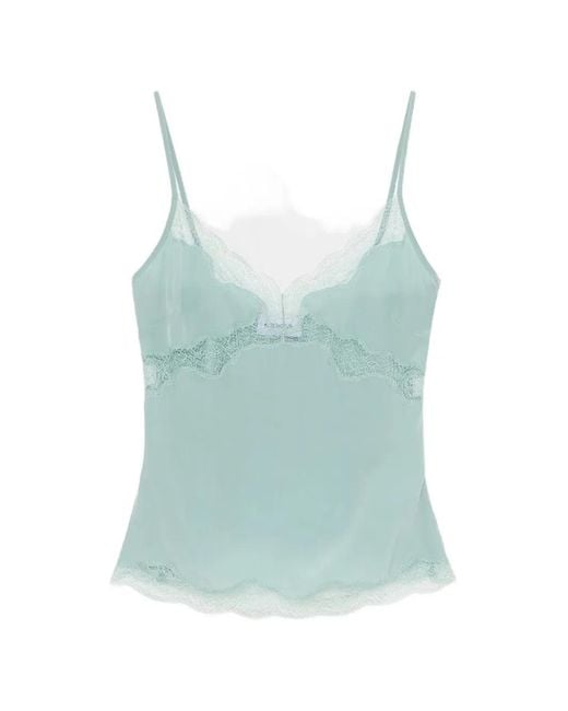 16Arlington Blue Clio Lace-Trim Satin Top