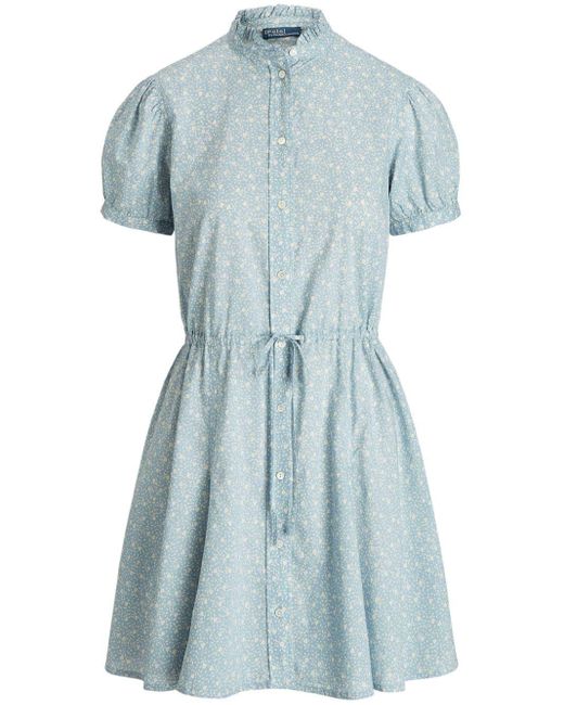 Polo Ralph Lauren Blue Popeline-Kleid mit Blumen-Print