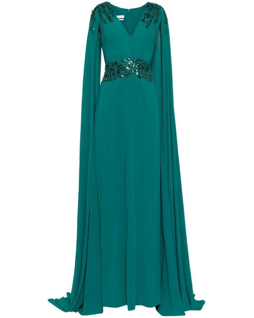 Saiid Kobeisy Green Crepe Cape Dress