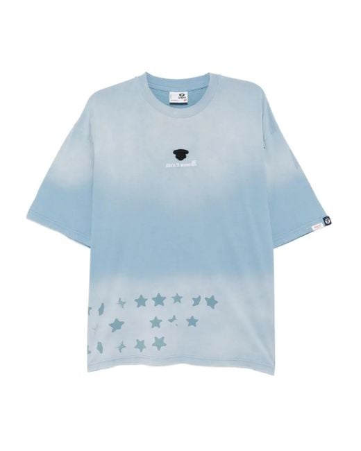 Aape By A Bathing Ape Blue Star-Print Tie-Dye T-Shirt for men