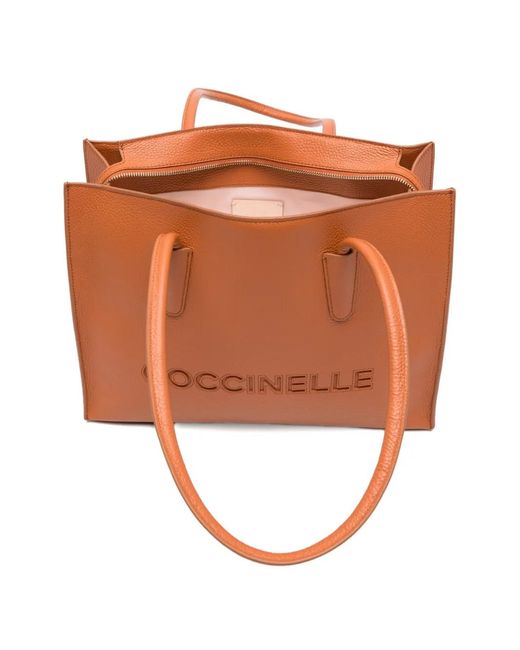 Coccinelle Orange Medium Myrtha Logo-Debossed Tote Bag