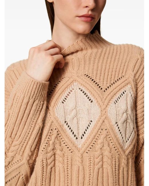 Twinset Natural Cable-Knit Intarsia Jumper