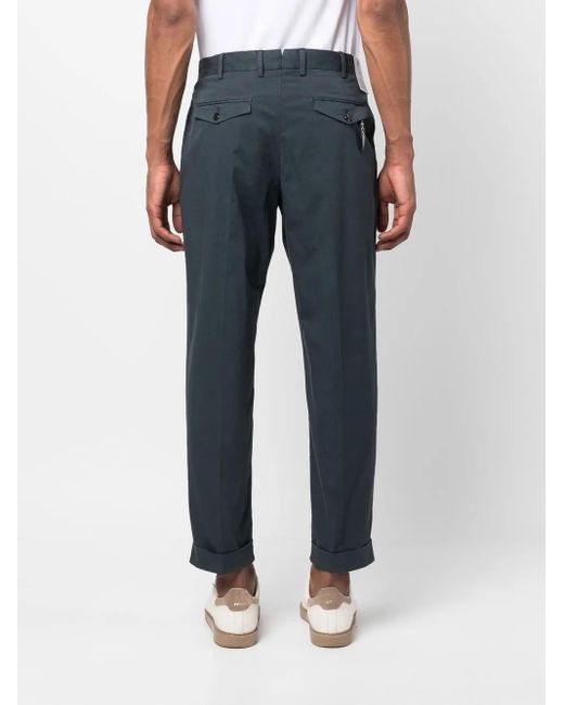 PT Torino Blue Pleat-Detail Tapered Trousers for men
