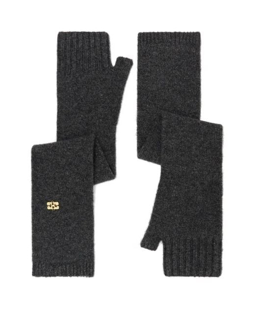 Ganni Black Fingerless Embellished Gloves