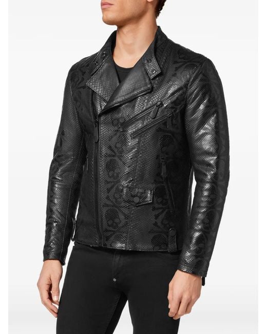Philipp Plein Black Phyton Skull Printed Jacket for men