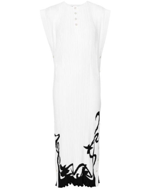 Lanvin White Plissé-effect Midi Dress