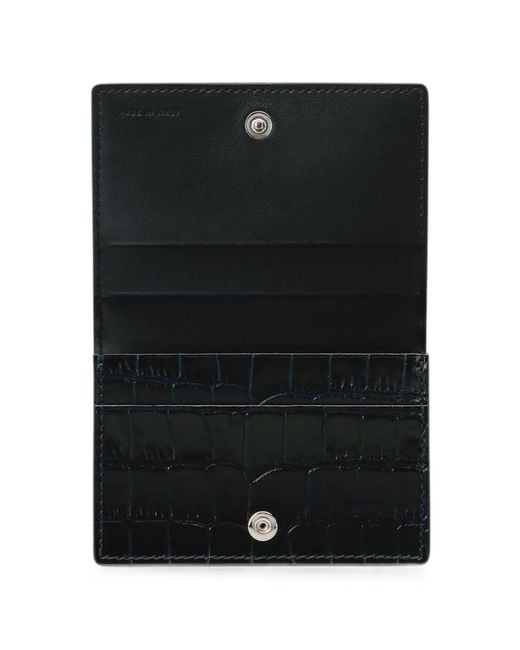Smythson Black Mara Croc-Effect Card Case