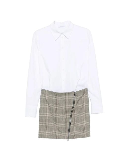 Patrizia Pepe White Check-Pattern Zip-Detail Dress