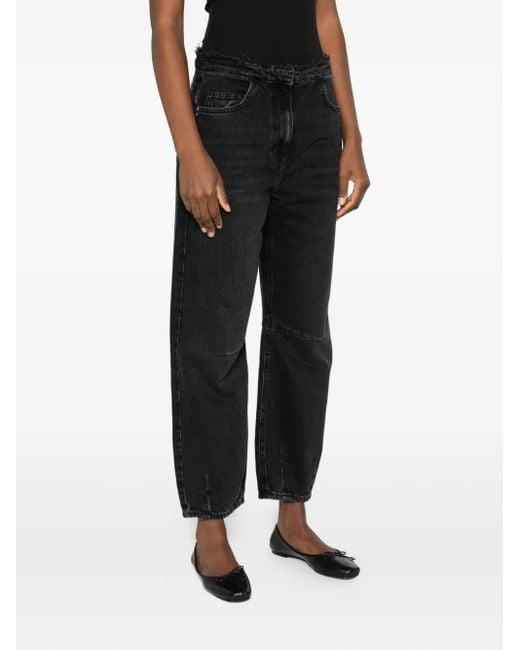 Patrizia Pepe Black Frayed-Waist Balloon Jeans