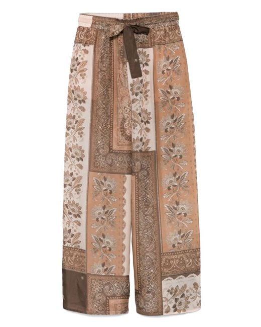 Zimmermann Natural Silk Wide-Leg Trousers With Bandana Print