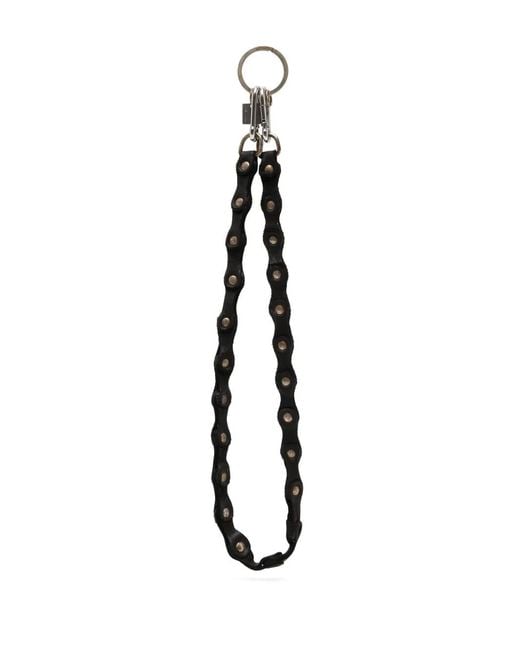 Guidi White Stud-Embellished Leather Keychain for men