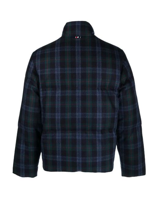 Thom Browne Blue Reversible Wool And Cashmere Check Down Jacket for men