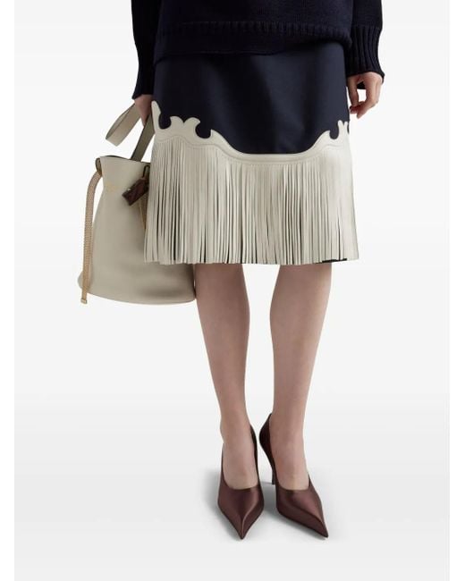 Prada Midi-Rok Met Franje En Stiksel in het Blue