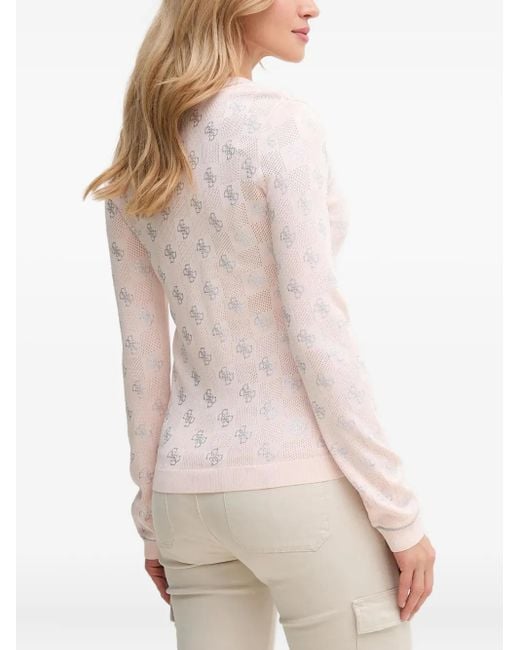 Guess Gray Logo-Pattern V-Neck Top