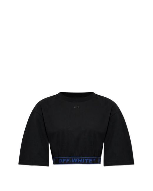 Off-White c/o Virgil Abloh Black Logo-Tape Cropped T-Shirt