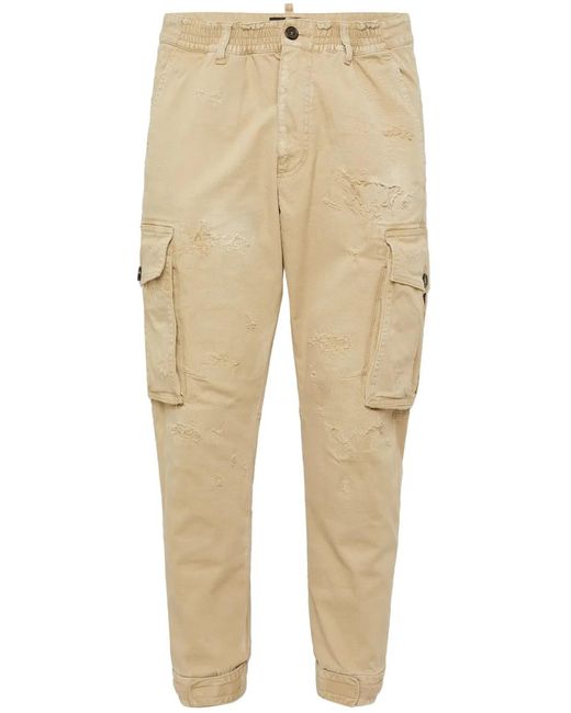 DSquared² Natural Distressed Tapered Cargo Pants for men