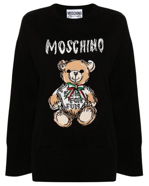 Moschino Intarsia Trui Met Teddybeerprint in het Black