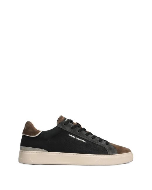 Crime London Black Suede-Panelled Leather Sneakers for men