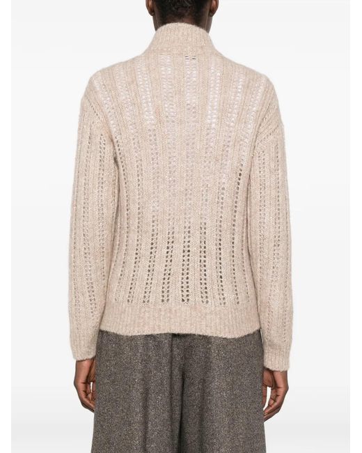 Peserico Natural Open-Knit Zip-Up Cardigan