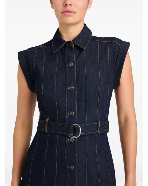 Cinq À Sept Blue Robe Mi-Longue Plissée Karter À Taille Ceinturée