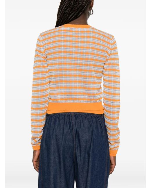 Ermanno Scervino Orange Check-Pattern Cropped Cardigan