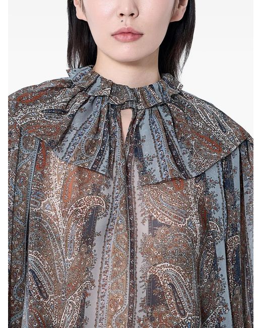 Saint Laurent Blue Pierrot Collar Drawstring Blouse