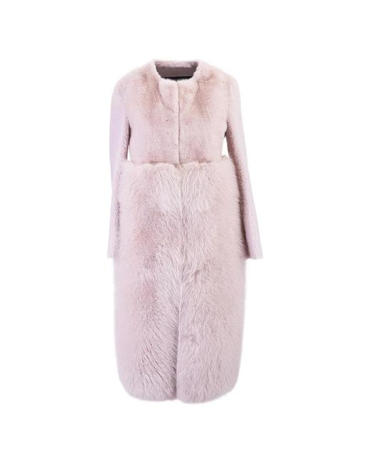 Blancha Pink Panelled Fur-Trim Coat