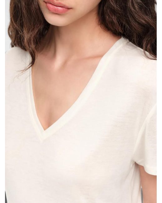 Bimba Y Lola White Ivory Fluid V-Neck T-Shirt