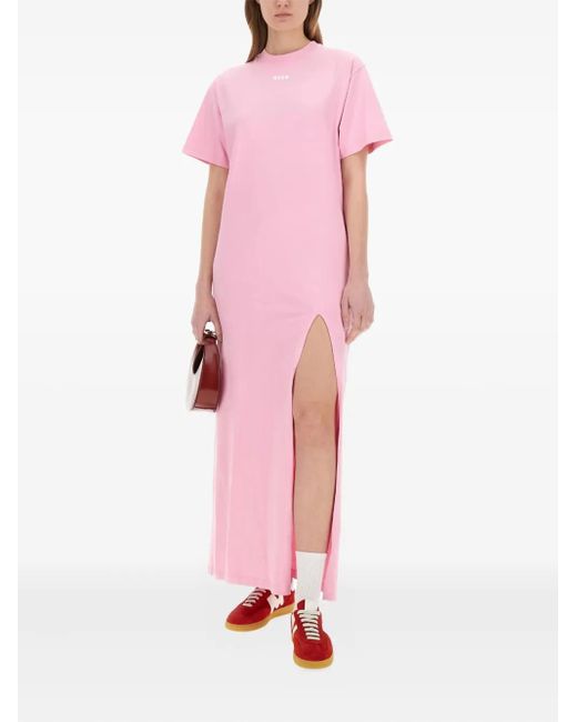 MSGM Pink Split-Hem T-Shirt Dress