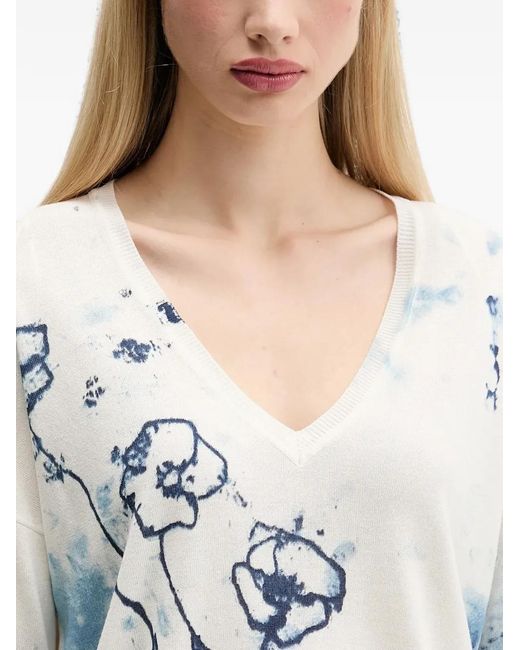 Desigual White Helsinki V-Neck Sweater