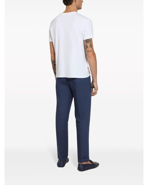 Dolce & Gabbana Blue Pressed-crease Linen Chino Trousers for men