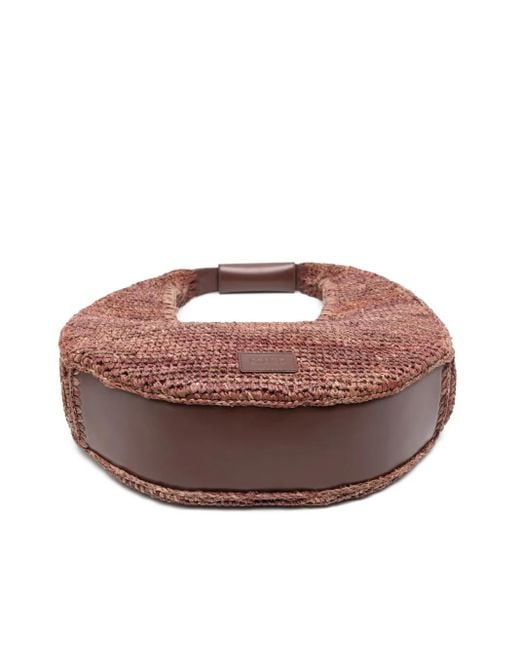 Staud Brown Large Moon Raffia Shoulder Bag