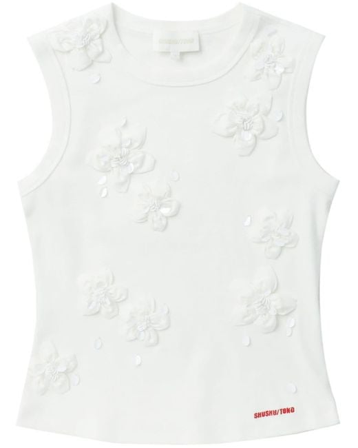 ShuShu/Tong White Floral-Appliqué Bead-Embellished Tank Top