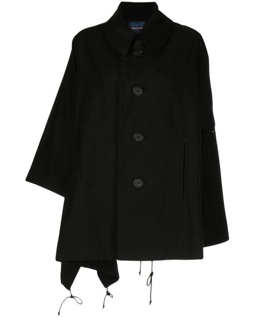 Yohji Yamamoto Black Long-Sleeve Button-Up Cape