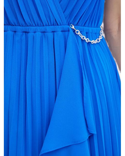Morgan Blue Pleated Chain Midi Dress