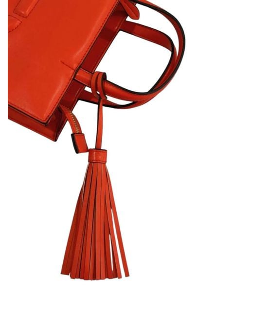 Twinset Red Logo-Embossed Tassel-Detail Tote Bag