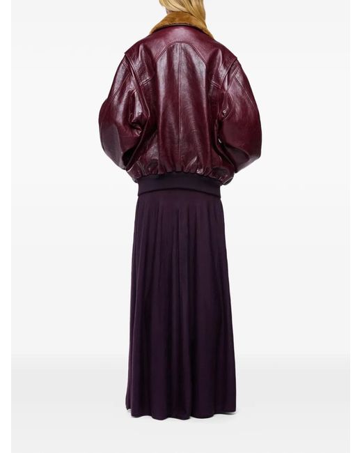 Rabanne Purple Shearling-Collar Leather Bomber Jacket