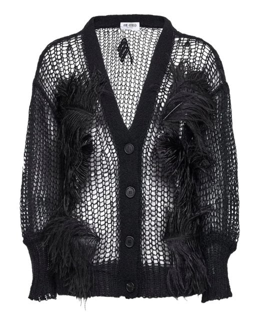 The Attico Black Feather-Embellishment V-Neck Cardigan