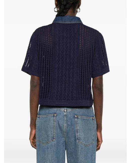 Sandro Blue Openwork Collared Shirt