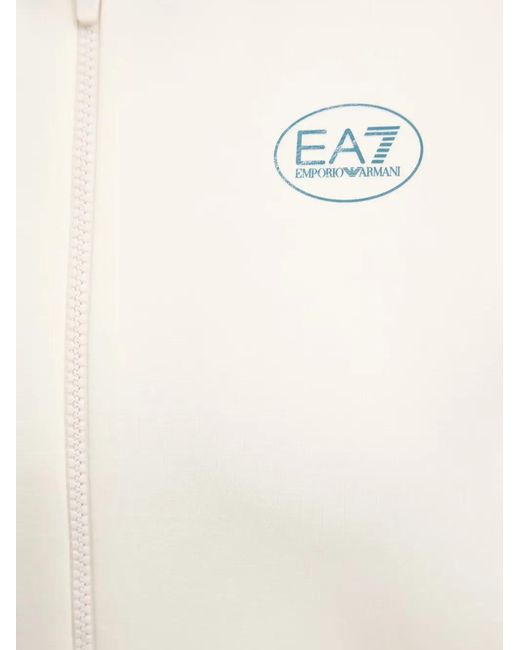 EA7 White Logo-Print Zip-Up Jacket