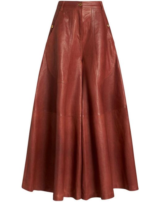 Etro Red Wide-leg Leather Trousers