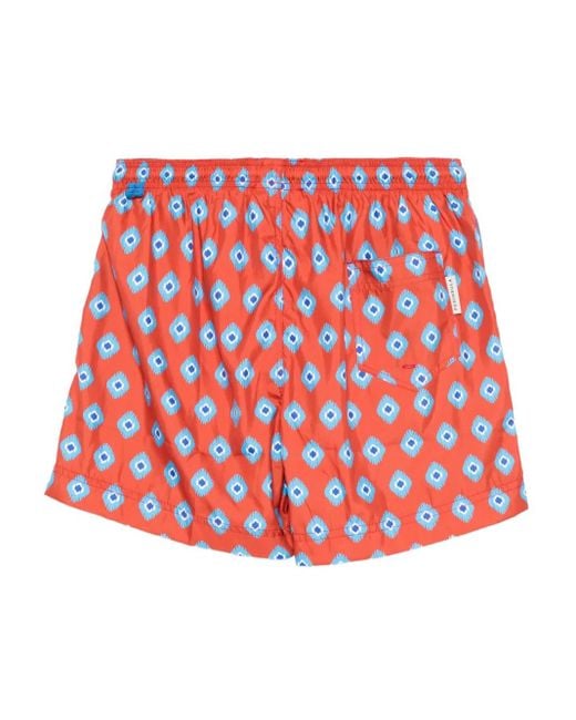 Peninsula Red Geometric-pattern Swim Shorts for men