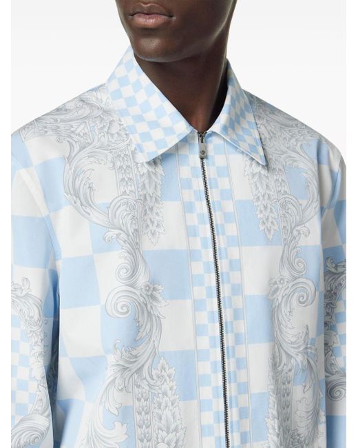 Versace Blue Barocco-Print Shirt Jacket for men