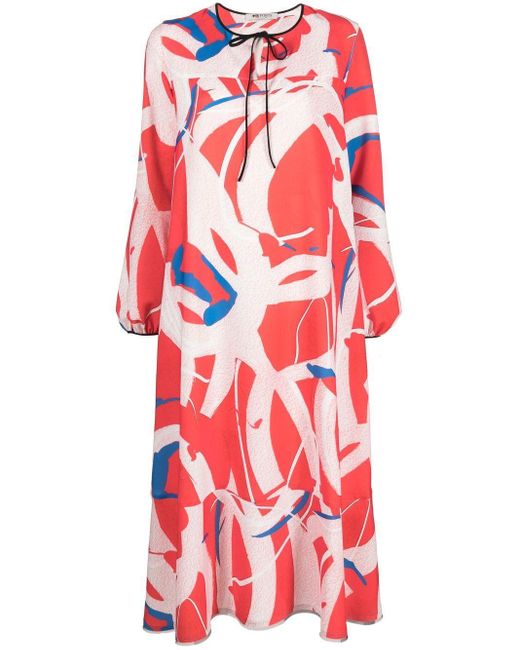 Ports 1961 Abstract Flow Midi Dress in Red | Lyst