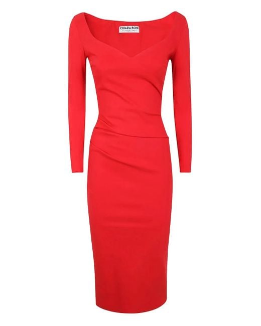 La Petite Robe Di Chiara Boni Red Sweetheart-Neckline Pencil Midi Dress
