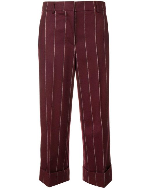 Thom Browne Flannel Cropped Wool Striped Sack Trousers in Burgundy (Red) - Save 50% - Lyst